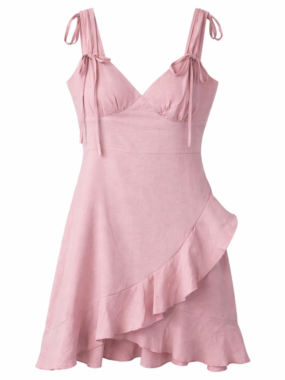 SHEIN Pink Tie Strap Ruffle Mini Dress Asymmetrical Hem Cottagecore Size L